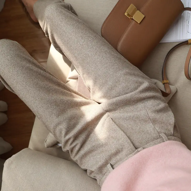 2023 Fashion Office Ladies High Waist Woolen Harem Pants Autumn Casual Suit Pants Winter Women's Loose Trousers Pencil Pants