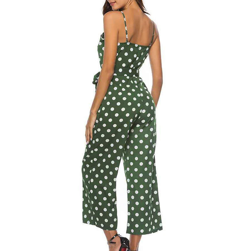 Sexy Backless Spaghetti Strap Polka Dot Print Wide Leg Jumpsuit Women 2022 Vacation Summer Fashion Casual Lace-up Beach Rompers