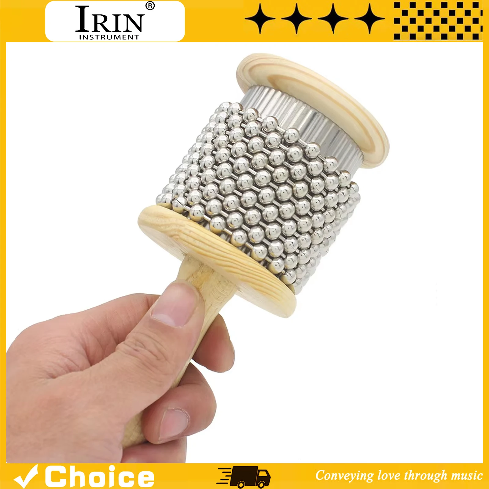 나무 손잡이 카바사 금속 비즈 타악기 라틴 리듬 쉐이커 팝 핸드 쉐이커 (음악 ..