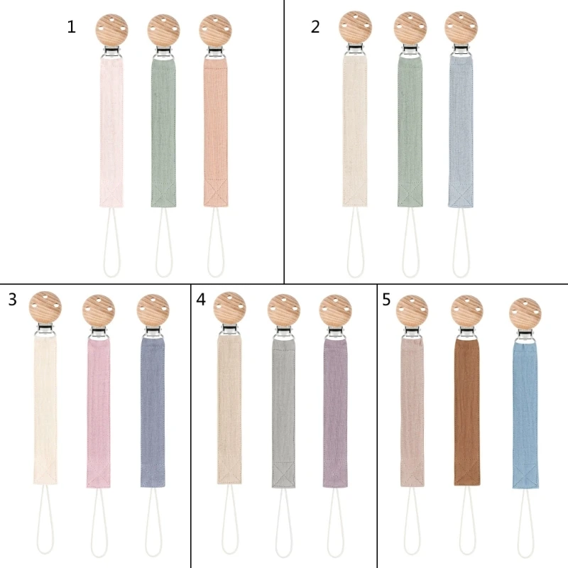Pacifier Clip Pacifier Leashes Holder Chain Fabric Set Clip Teething Toy with Wood Clip for Toddlers Kid