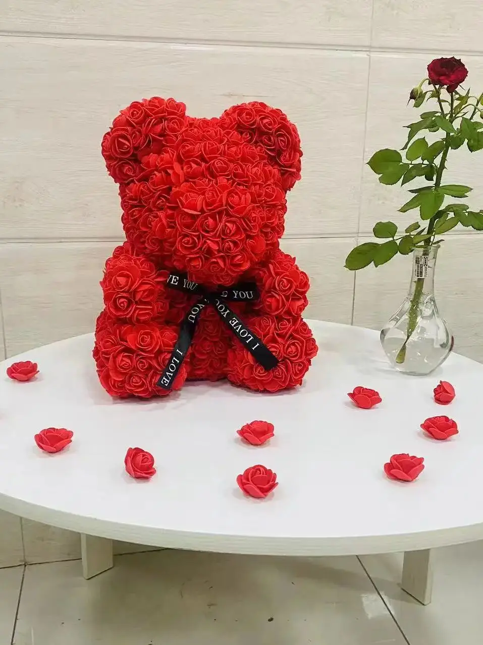 Romantic Valentine's Day Christmas Wedding Rose Bear Hug Gift Creative Eternal Flower Rose Bear Decoration