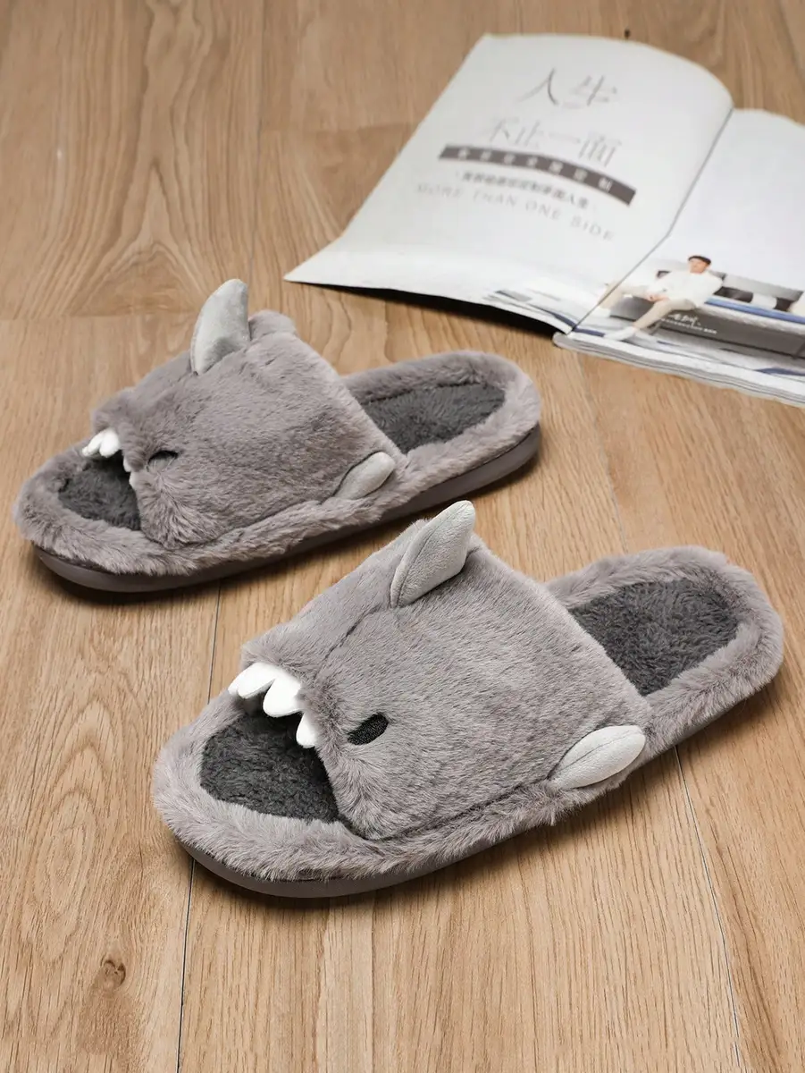 Men's Home Cotton Slippers Are Soft, Comfortable and Warm Indoor Fun Cartoon One Word Cotton Slippers — view 4