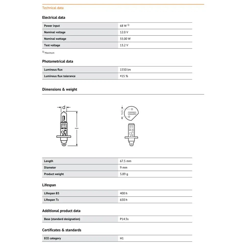 Osram  CLASSIC 64150  H1 12V 55W 3200K P14.5s Original Standard Lamp Automotive Halogen Headlight Bulb Original Lamp Wholesale 2