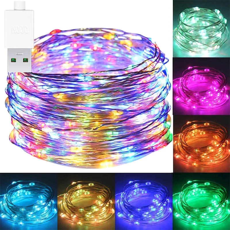 10M USB Light String Copper Lamp String Flower Packaging Decor Lamp Holiday Home LED Light Line Color Lamp Christmas Decorations 2 5m led string light usb color five pointed star curtain light christmas star lamp room photography birthday party decor gift