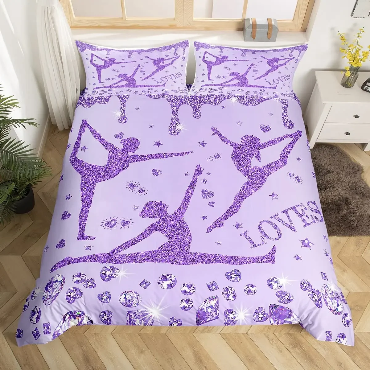 Love Gymnastics Bedding Duvet Cover Set Full Size Ballet Bedding Set Girls Daughter Kids Dance Lovers Comforter Cover Set