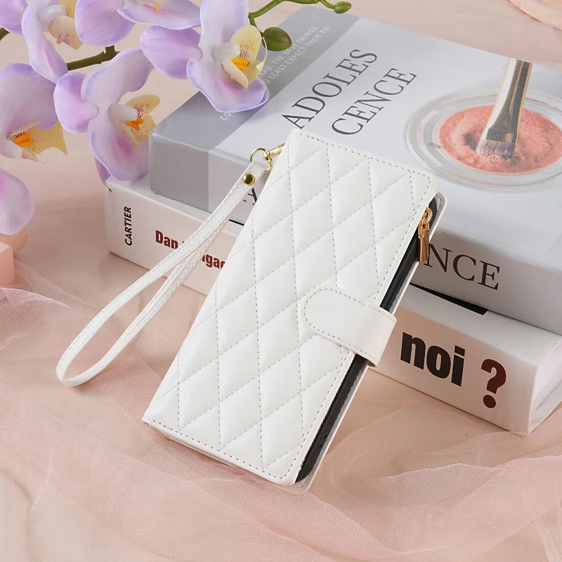 Compact Fragrance Leather Wallet Phone Case with Card Slots and Strap Cover