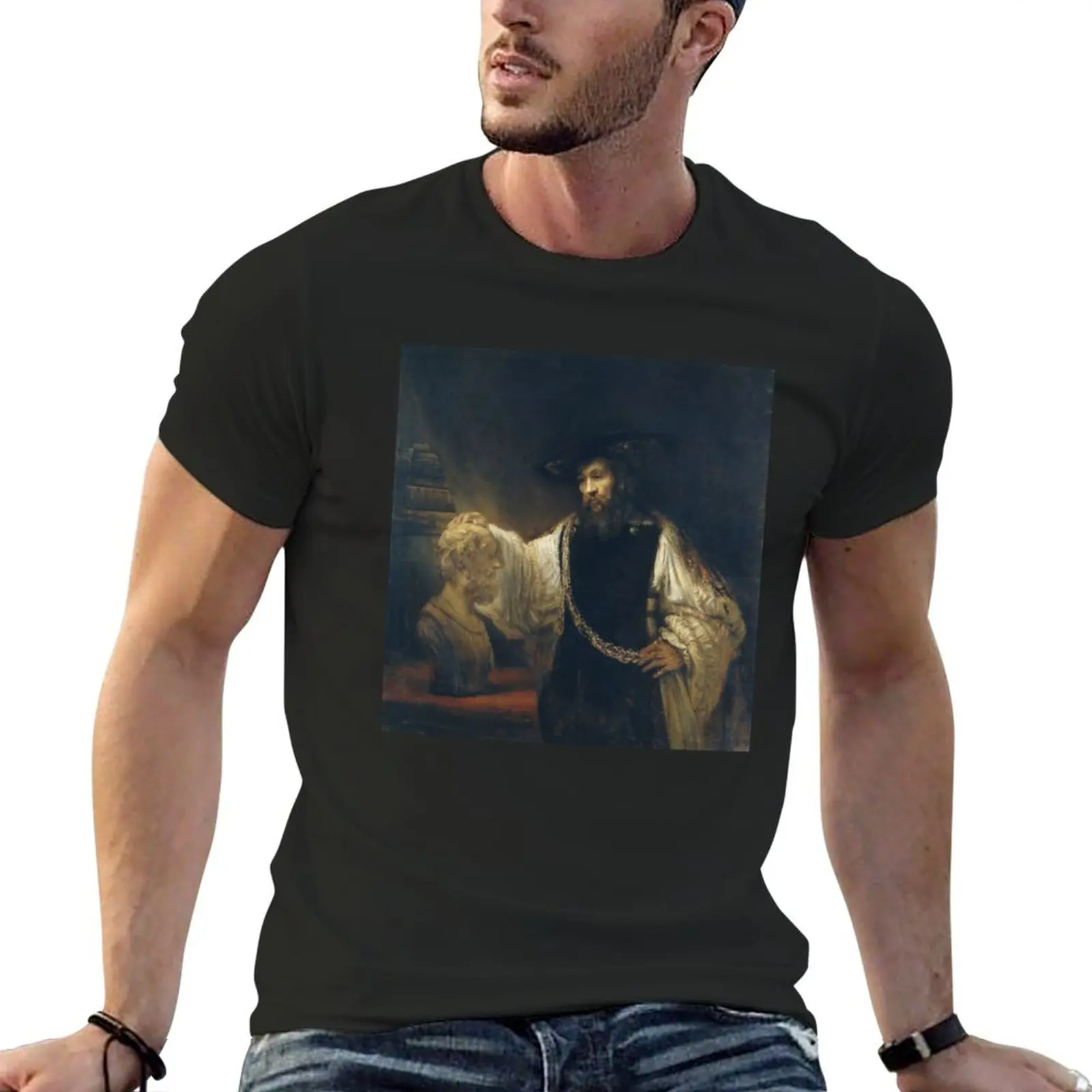 

Aristotle with a Bust of Homer Rembrandt T-Shirt summer clothes Short t-shirt mens t shirt