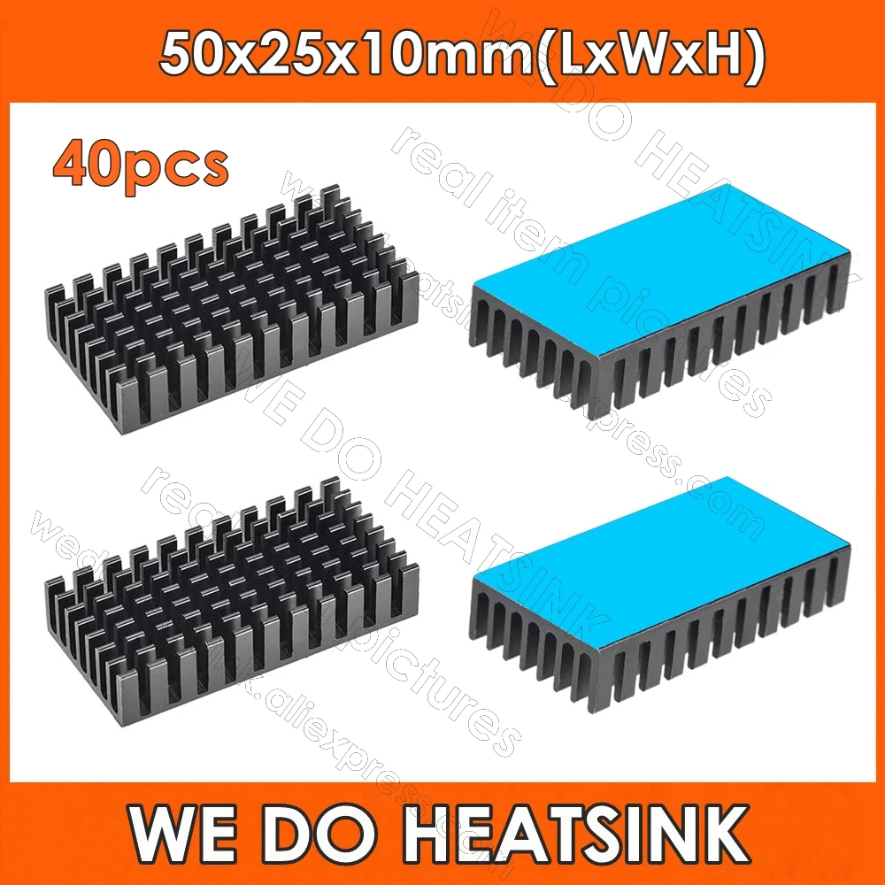 

Customize Order 40pcs 50x25x10mm Heatsink Aluminum Black Anodize With Blue Thermal Pad For LM2596 LM2577 LM2587