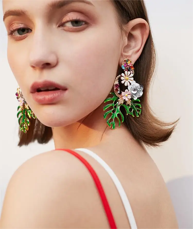 Long Tassel Flower Earrings For Women 2024 Vacation Style Elegant Eardrop Birthday Gift Wedding Decoration