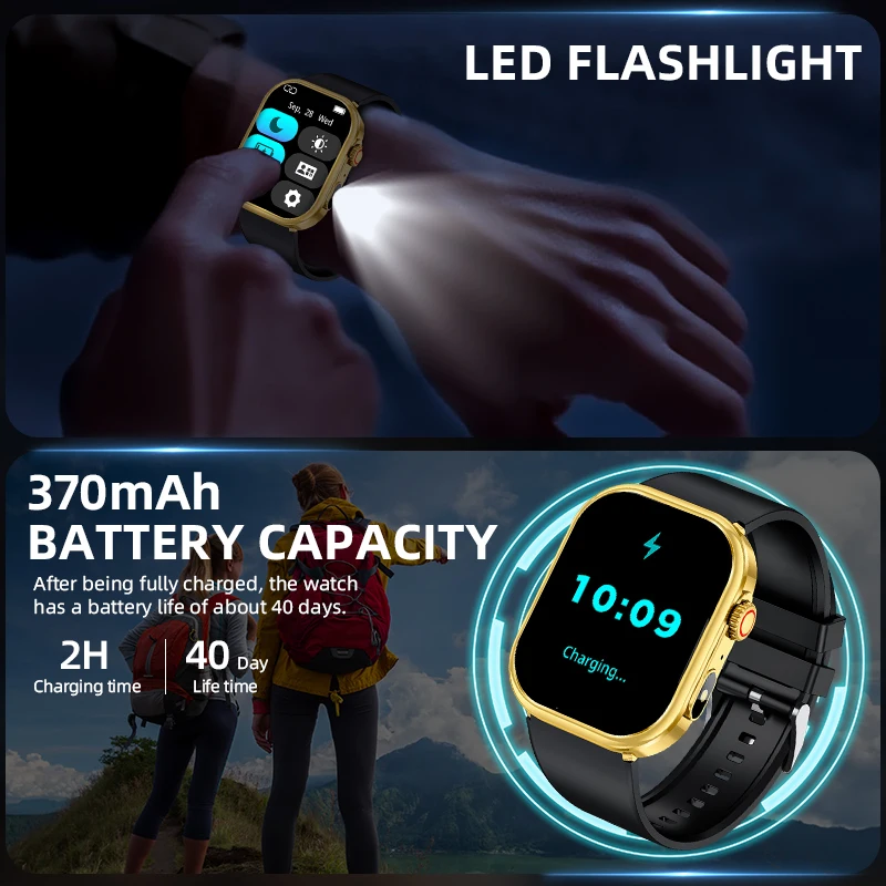 LIGE Smart Watch Men Women Flashlight 2.01” HD Display AI Voice Bluetooth Call Sports Watches Health Monitor Smartwatch Men New