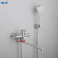 ULA Bathtub Faucets with Swivel Tub Spout Hot and Cold Water Bathroom Shower Faucet Set Black Mixer Tap Mixing Valve 2