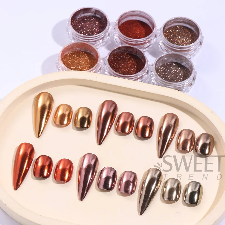 Champagne Brown Nail Art Powder Magic Mirror Metallic Powder Pigment UV Glitter Chrome Gel Polish Manicure Accessories DIY Dust