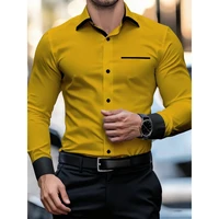 Chemises pour hommes, chemises décontractées à manches longues pour hommes, chemise à double boutonnage style anglais, chemise à revers, vêtements pour hommes, hauts de mode pour hommes 6