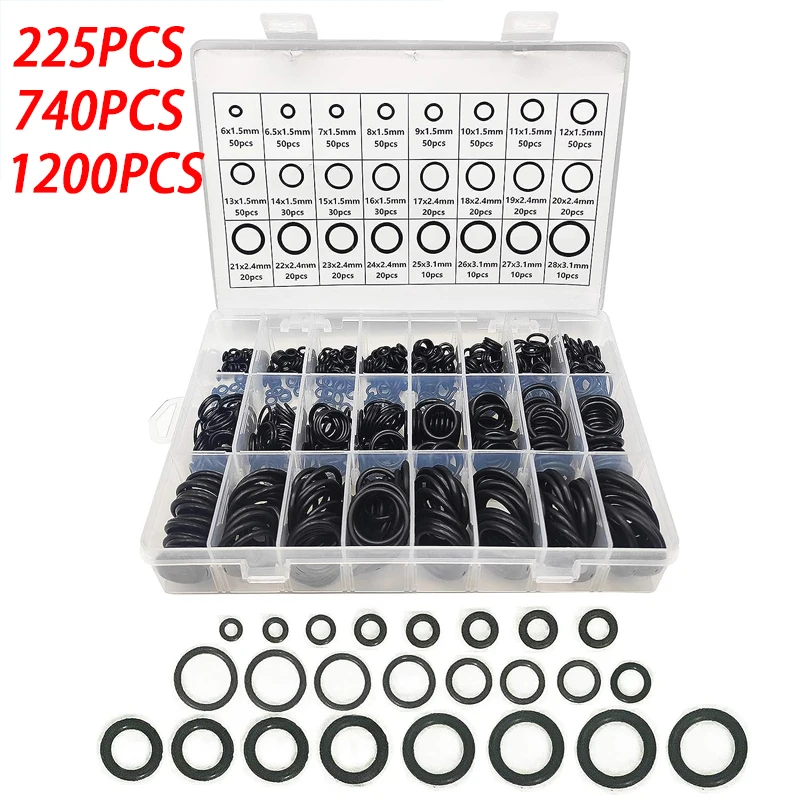 

225~1200PCS Rubber O Ring Set Gaskets Seal Rubber Bands High Pressure O-Rings Repair Kit for Valve Faucet Pipe Car Plumbing