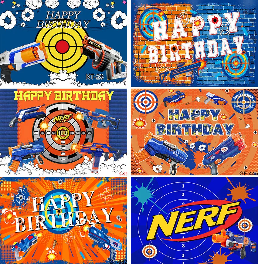 7x5ft Personalized Nerf Gun Blue Target Happy Birthday Wars Party