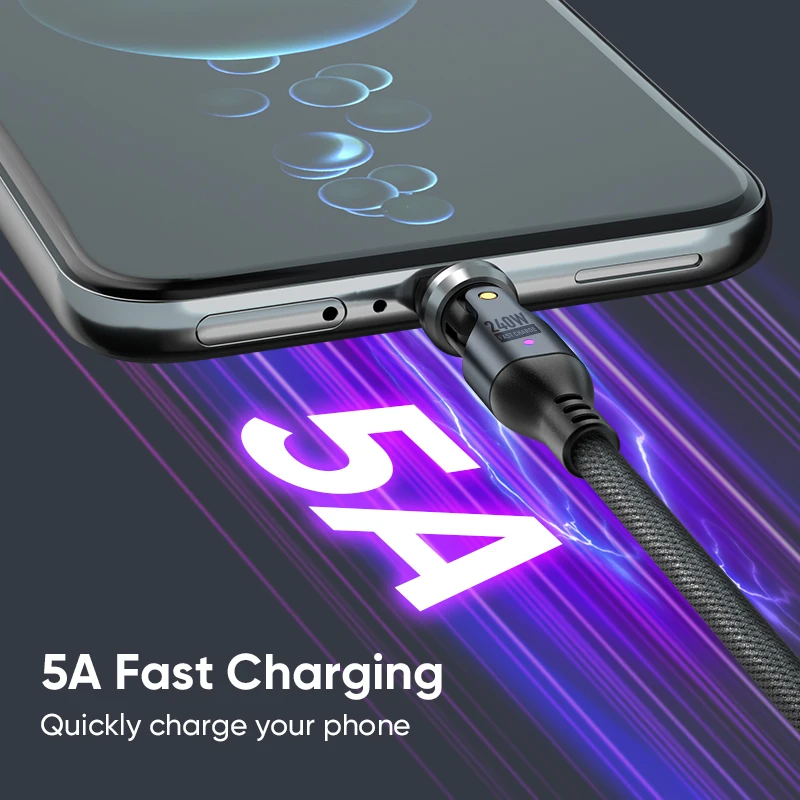 รูปสินค้า สายชาร์จ USB-C หมุนได้ พร้อมไฟแสดงสถานะ