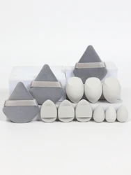 12-Piece Versatile Makeup Sponge Collection with Loose Powder Puffs, Air Cushion Puffs, and Beauty Blenders (Grey)