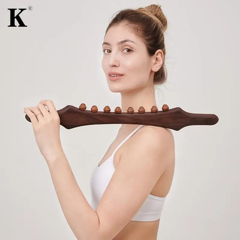 New 8 10 Beads Gua Sha Massage Stick Carbonized Wood Back Body Meridian