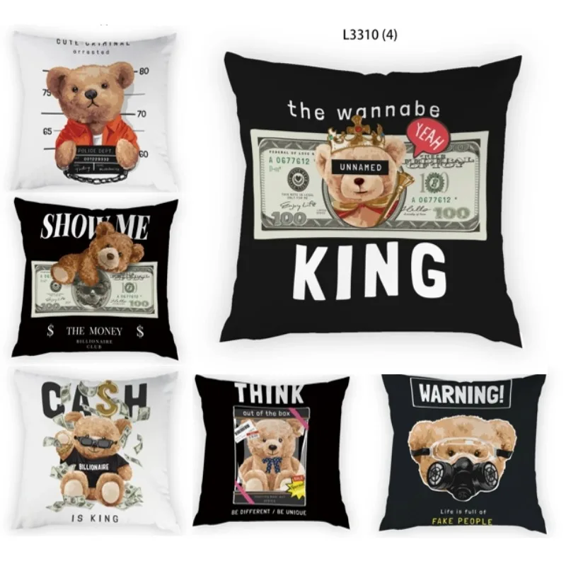 

Teddy Bear Pillow Cover 45x45cm Modern Fashion Cartoon Cushion Cover Nordic Double Sided Pillowcase Sofa Home Decor 2024 E1778