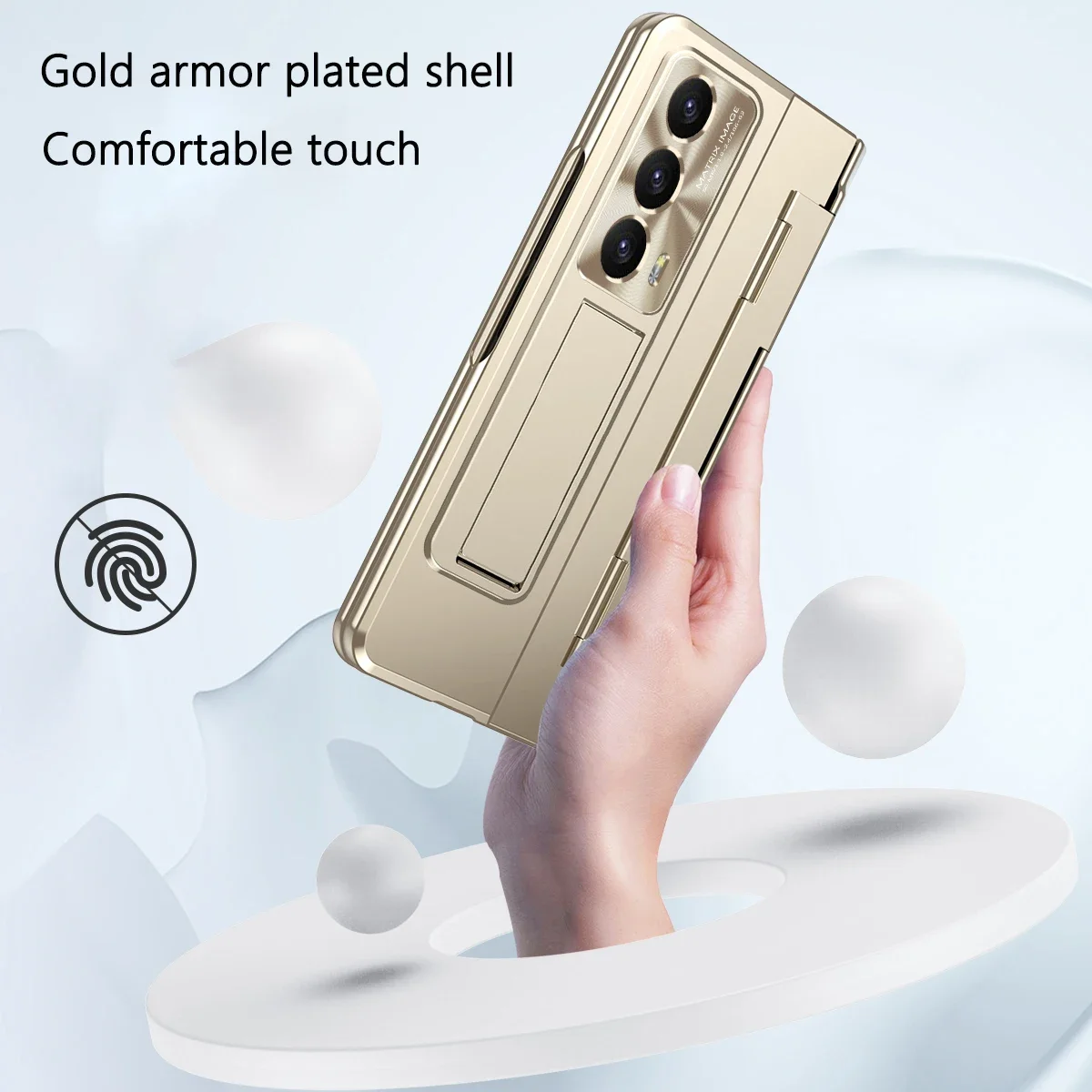 Plated Gold Armor Case with Hinge Bracket and Glass Front Film Cover