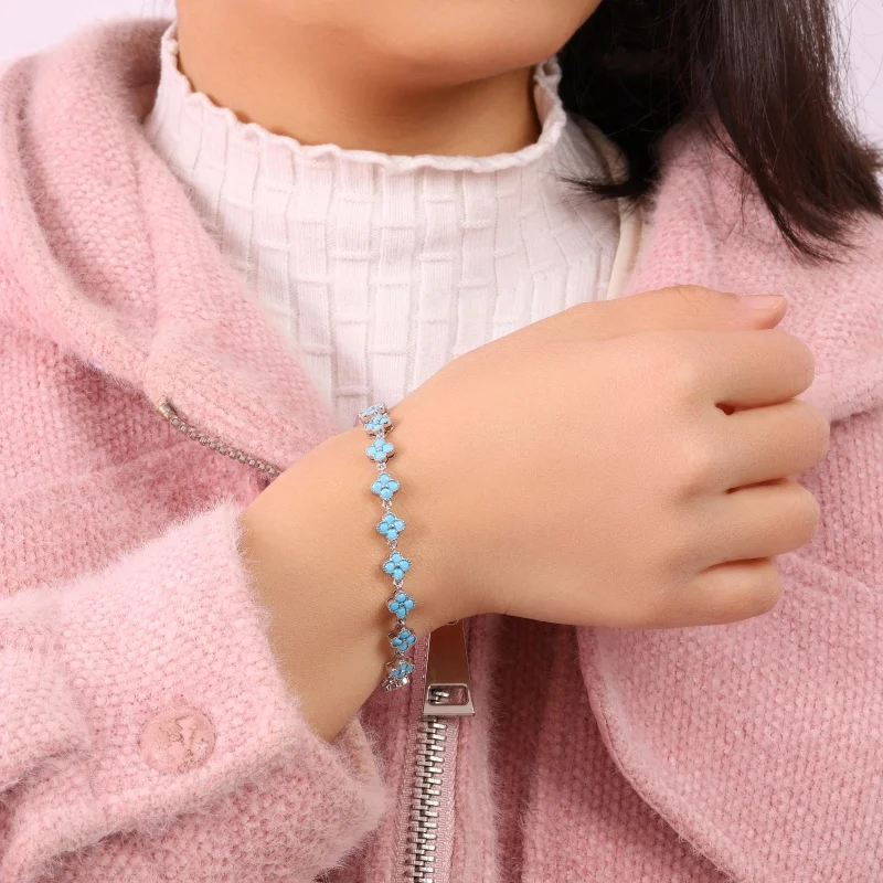 ZAKOL Korean Fashion Random Colorful Zircon Flower Plant Bracelets For Women Dopamine Girls Jewelry Party Accessories 5