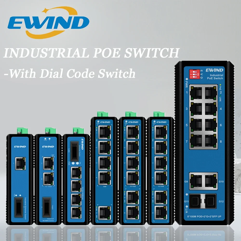 

EWIND Industrial POE Switch 10 Ports Gigabit Uplink Managed Network Switch Ethernet IP40 Network Switchfor Outdoor Industrial