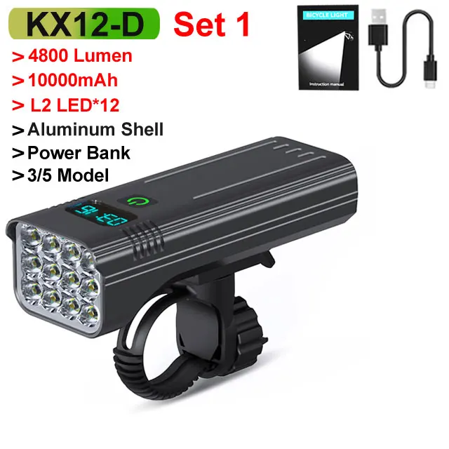 NEWBOLER 12 LED Bike Light 4800 Lumens USB Chargeable Aluminum MTB