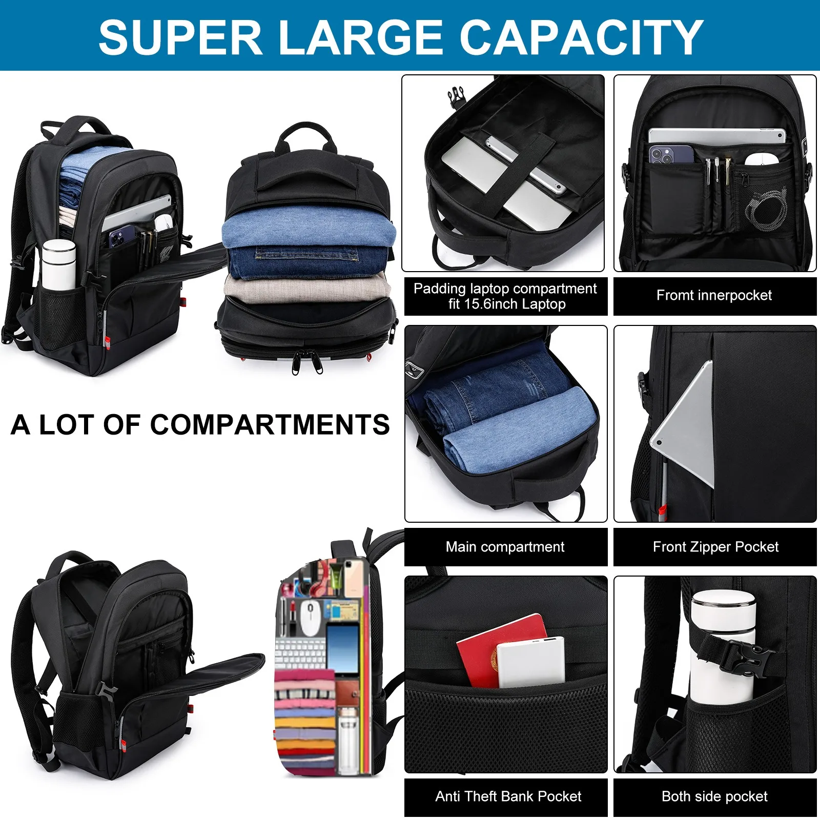 Men's 16-inch Laptop Bag Casual Travel Backpack Ultra-Light Waterproof Luminous Logo Multifunctional Student School Bag 5