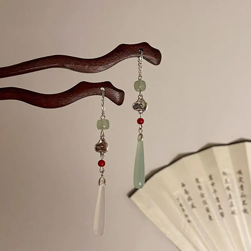 

New Chinese Style Imitation Jade Water Drop Wood Hairpin Tassel Hair Sticks Antique Hanfu Cheongsam Headdress Hair Accessories
