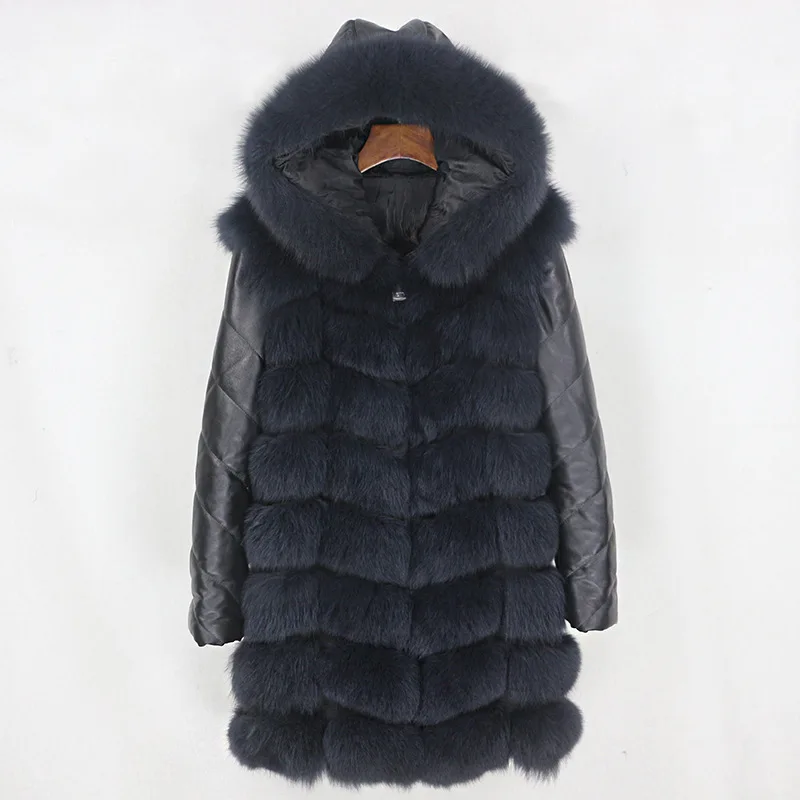 

2023 Hot Sales New Long Winter Jacket Women's High-End Fox Fur Coat Natural Fox Fur Hooded Sheepskin Sleeve Jacket