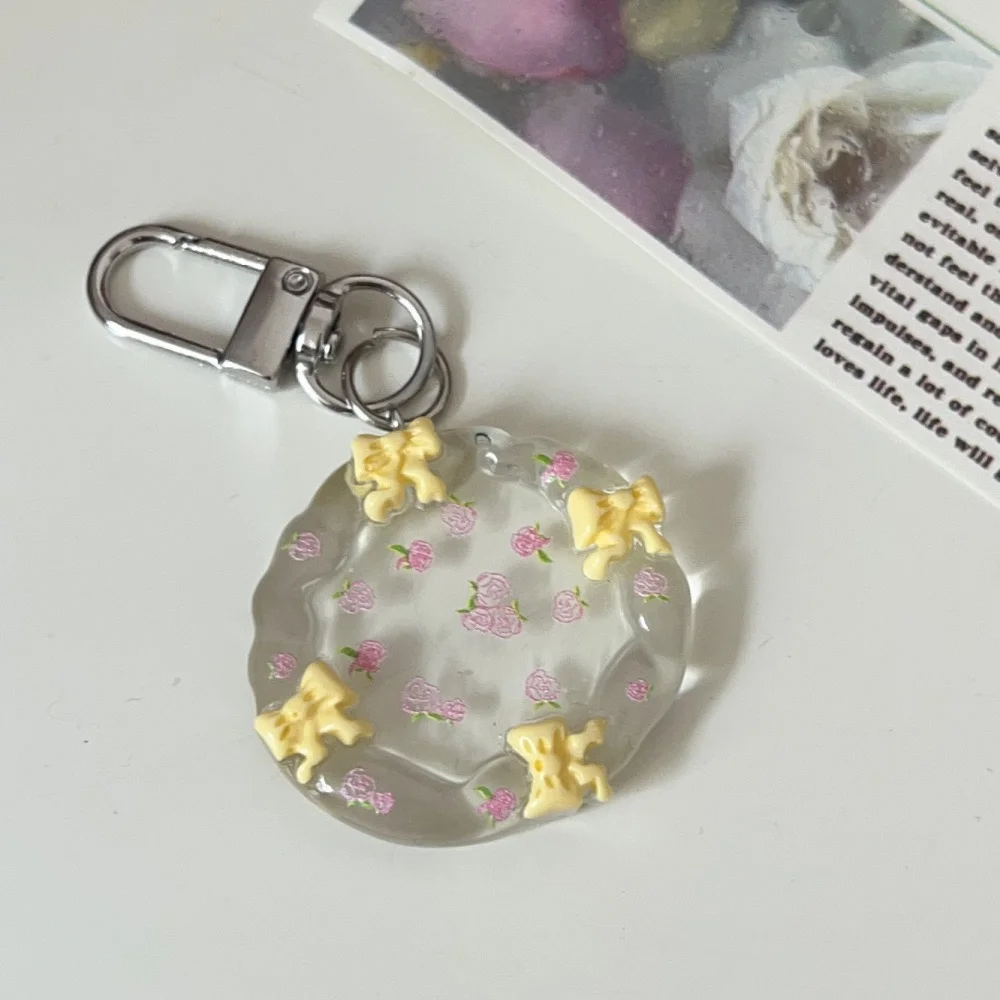 투명한 꽃 모양 플레이트 키체인, 튼튼하고 귀여운 레진 가방 펜던트, 예쁜 키링, 고품질 꽃 키체인, 학교 가방 선물용