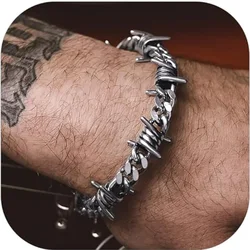 Edgy Stainless Steel Thorn Bracelet - Adjustable Cuban Link Chain Jewelry (Width 10mm)