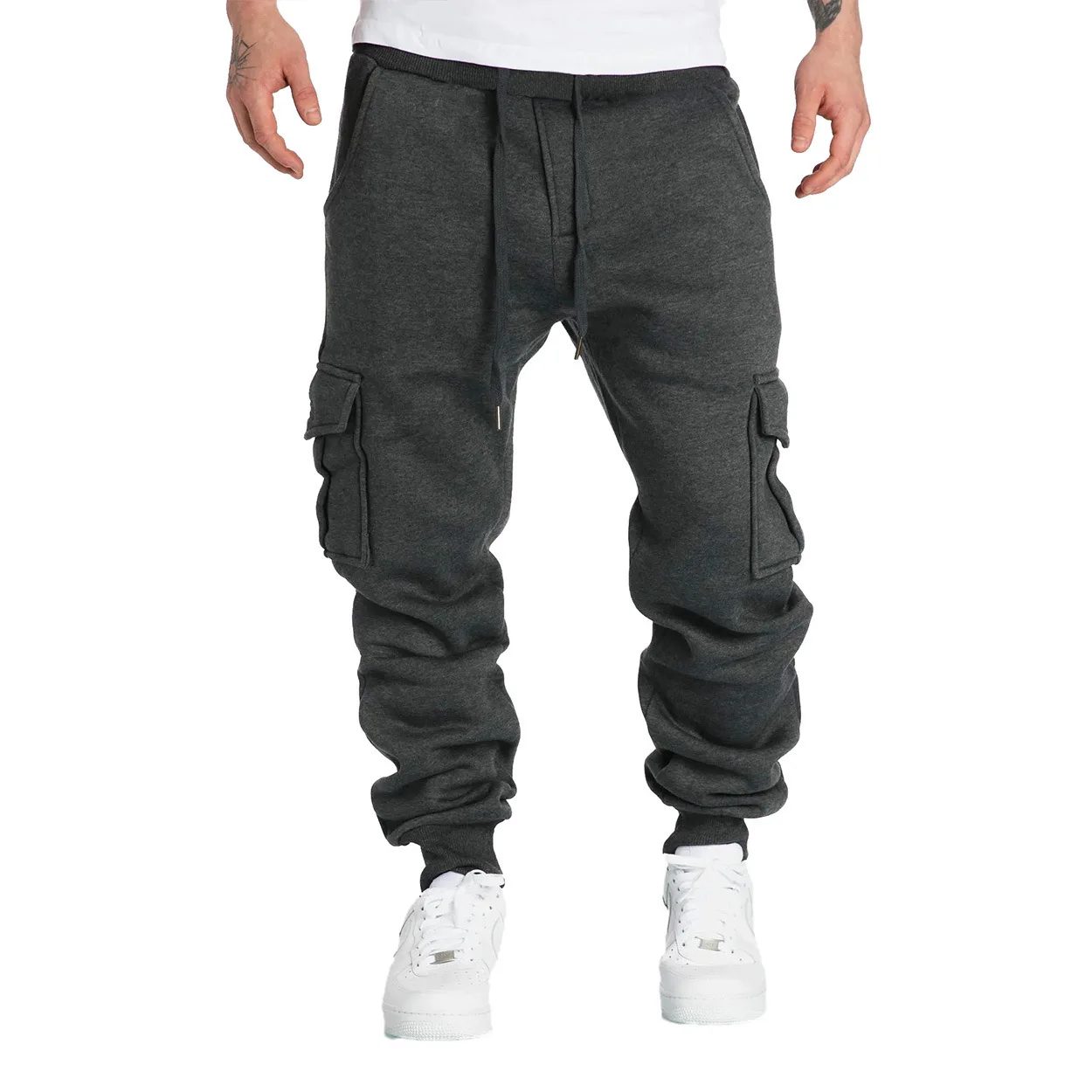 Mens Sweatpants Straight Fit Joggers for Sports and Streetwear Loose Oversized Drawstring Long Pants Men Multi-pocket Pants 5