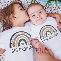 Rainbow Big Brother Little Brother Matching Outfit T Shirts Summer Sibling T-shirt Children Short Sleeve Tops Girls Boys Clothes 1