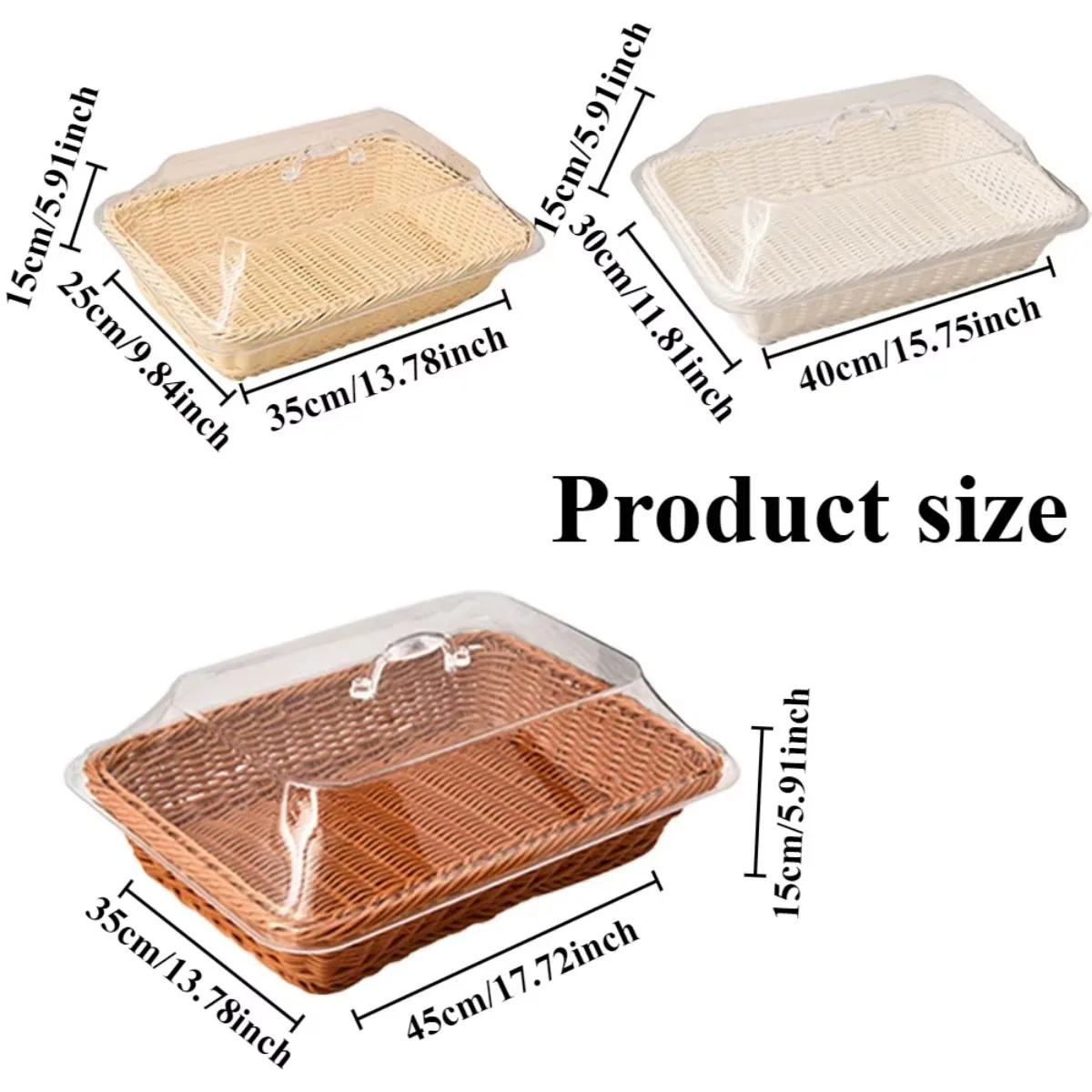 1PC Imitation Rattan Woven Basket with Acrylic Lid Transparent Vegetable Bread Serving Food Bread Basket 3 Colors and 3 Sizes 6