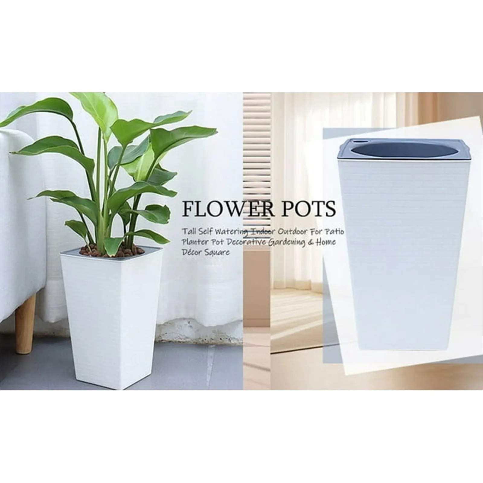 Tall Square Decorative Flower Pot for Indoor & Outdoor Use - Stylish Home and Garden Accent Planter