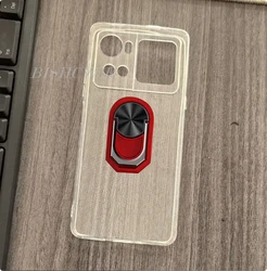 Cubot X100 Back Ring Holder Bracket TPU Soft Silicone Phone Case Cover for Case & Holder (Transparent C Red)