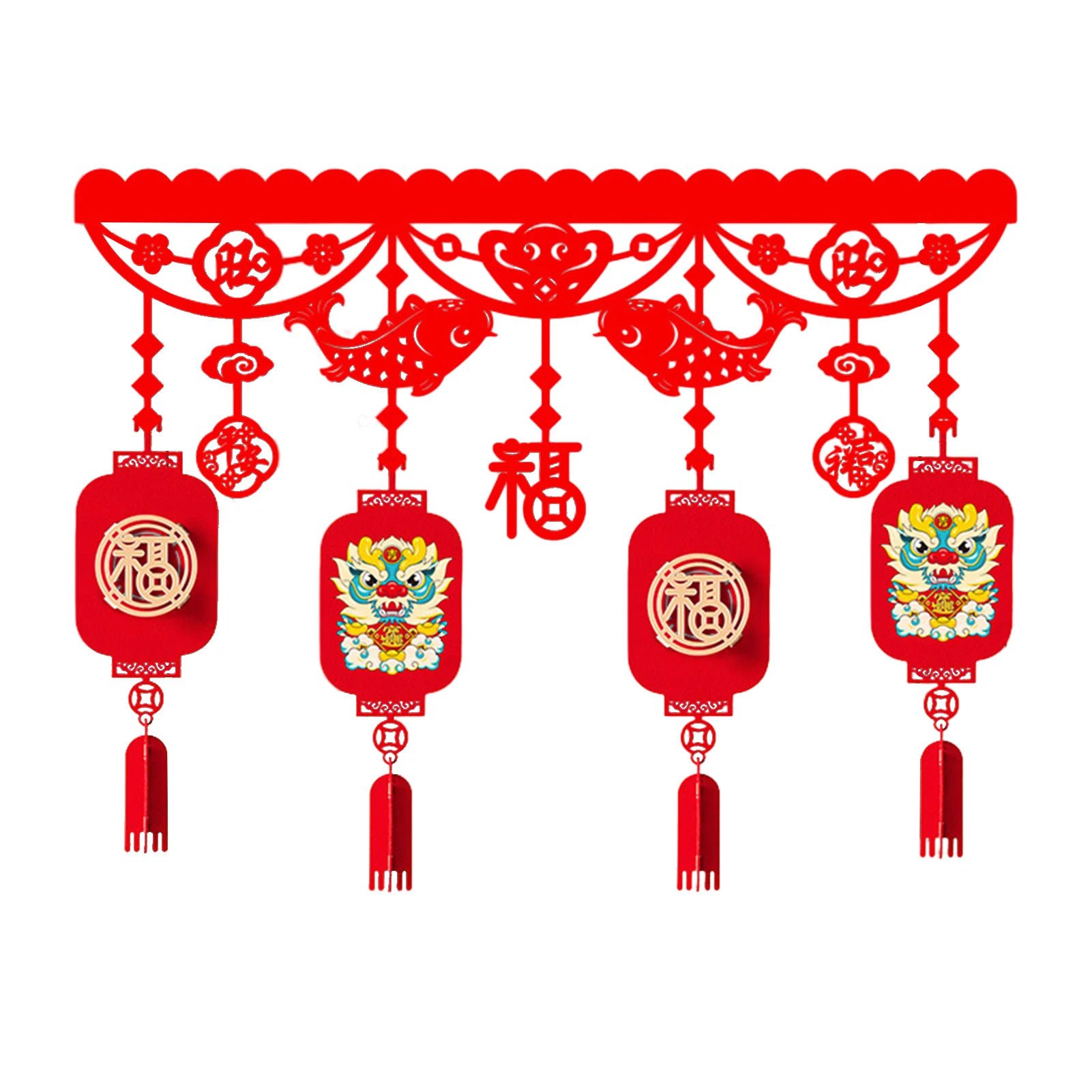 

2024 Dragon Year Spring Festival Decoration Horizontal Colored Lahua Door Head Fuzi Hanging New Year's Day Relocation Decoration