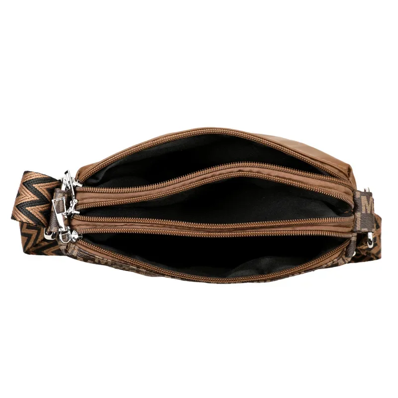 Classic Letter Patchwork Design Stylish Crossbody Bag Printed Three Layer Zipper Leather Shoulder Bag for Daily Use Work Outdoor