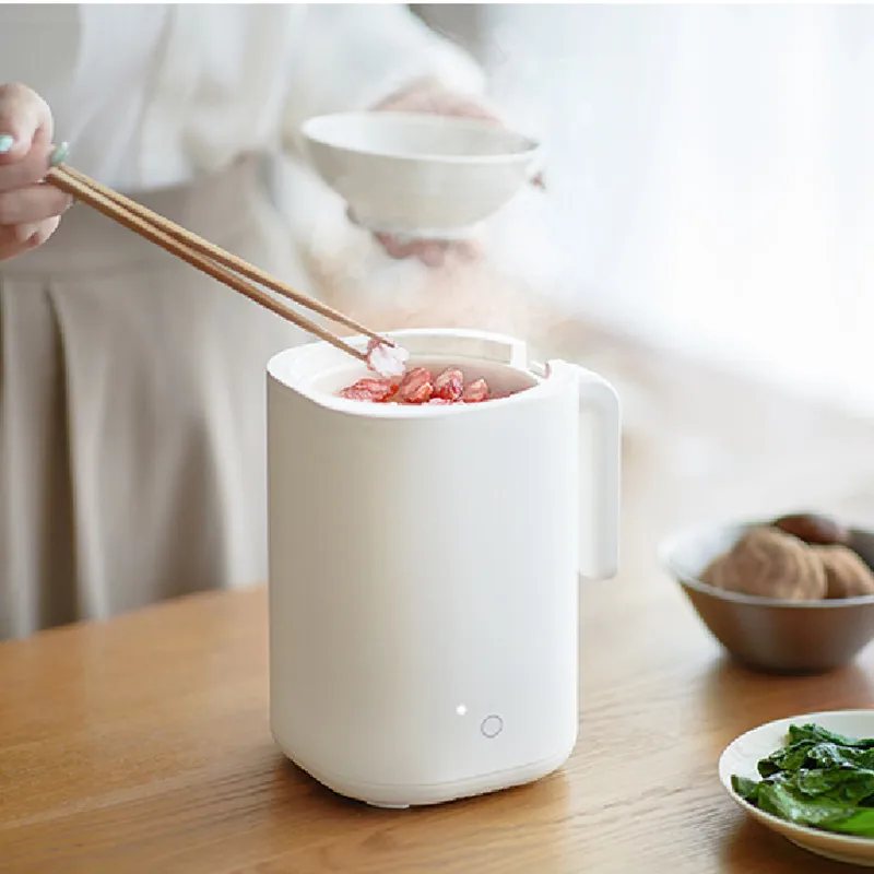 0.8L Mini Rice Cookers 1-2 People Ceramic Glazed Inner Container Home Dormitory Small One-Person Rice Cookers White