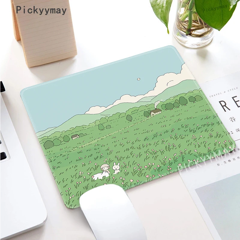 Gaming Mousepad Mouse Pad Computer Desk Mat Kawaii Anime Small Mouse Pad Desktop Cute Green Plant Mousepad Non-slip Laptop Desk Mat Gaming Accessories Cartoon Rug Gifts