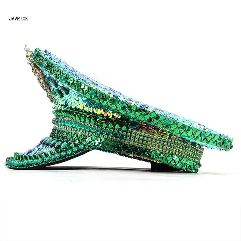 

Женская свадебная шляпа со стразами, военная шляпа, блестящая сценическая шляпа, темно-синяя шляпа D0LC