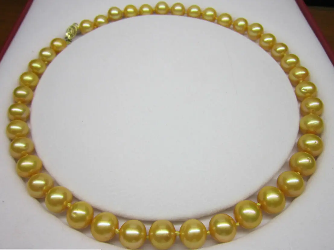 18'' AAAA+ 10-11mm Real natural south sea golden pearl necklace 14k 4a 9 12m philippine south sea natural gold pearl 17 chain necklace