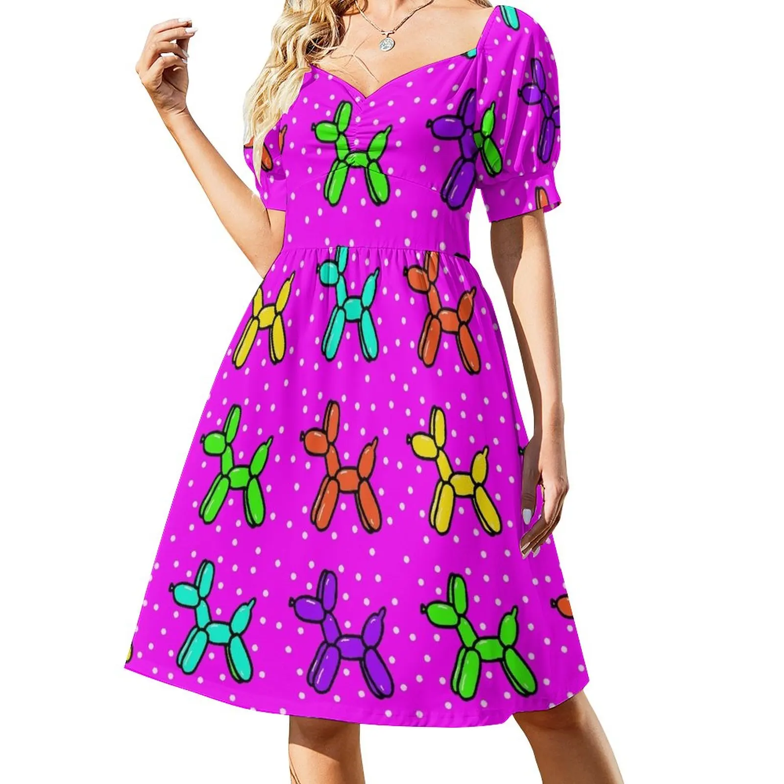 

Balloon Dogs: Multi-color on Bright Pink Sleeveless Dress dress for woman clothes for women
