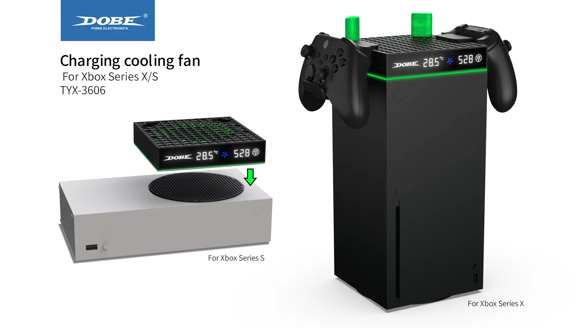 Cooling Fan and Charging Station for Xbox Series X/S with Intelligent Temperature Control Function,2PCS 1100mAh Battery TYX-3606