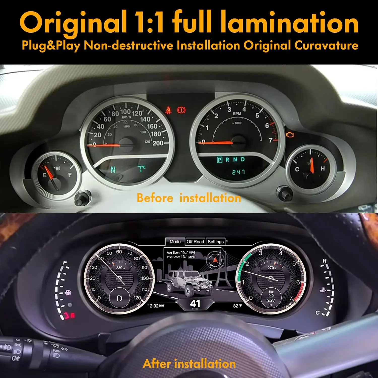 Digital instrument cluster display suitable For Jeep Wrangler JK 2007-2010 speed