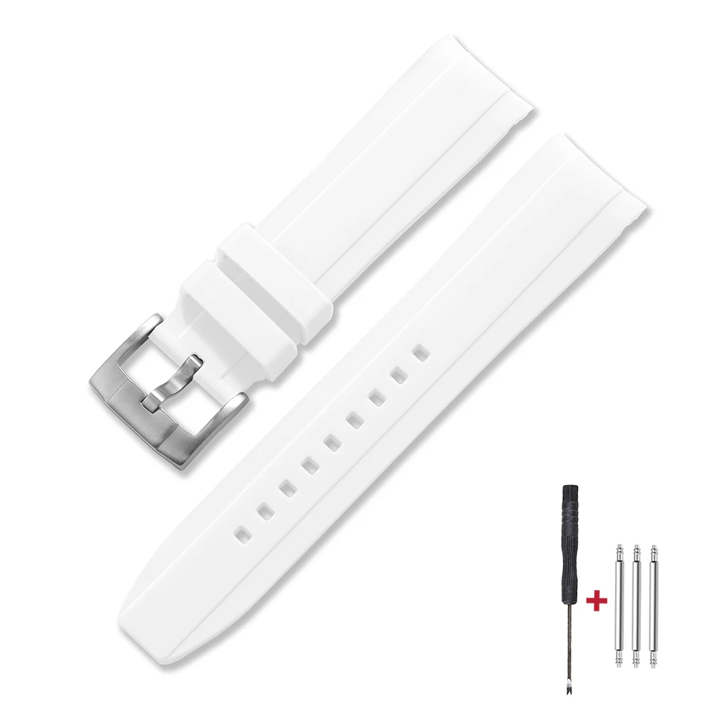 Curved End Silicone Sports Watch Band - Soft, Waterproof Rubber Wristband