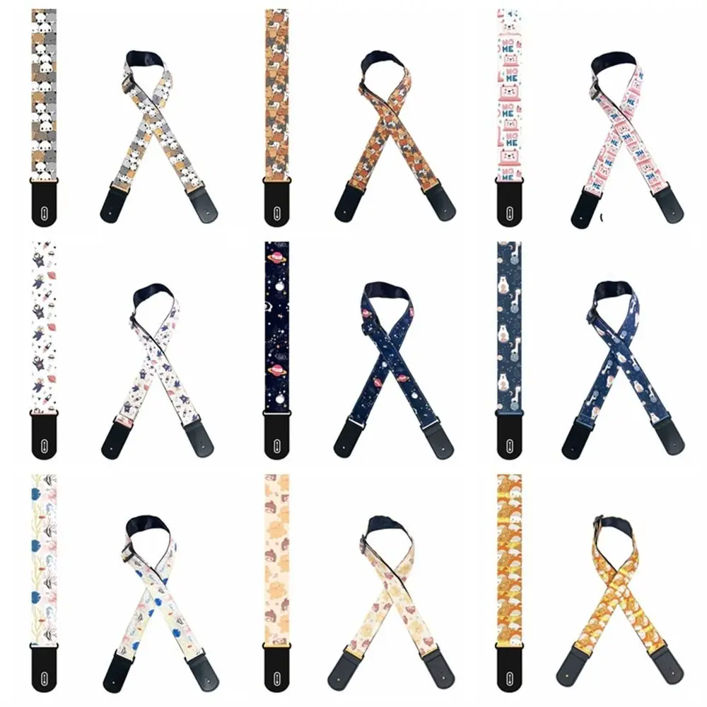 

Adjustable Guitar Strap Cute Cartoon Personalized Electric Guitar Belt Colorful Printed Thick Acoustic Guitar Strap Instrument