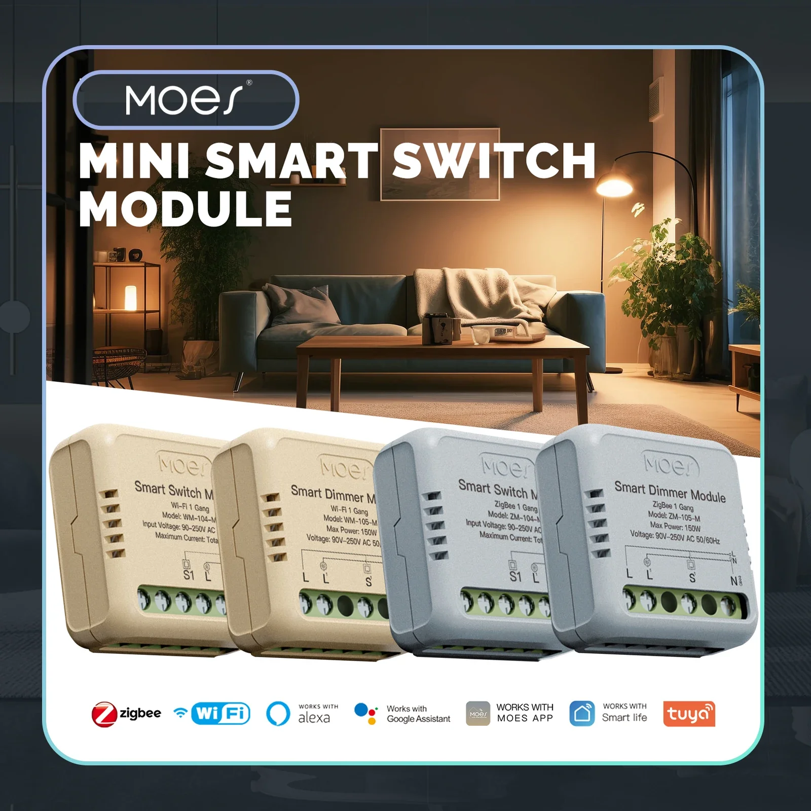 Moes Star Ring Series Mini Tuya Wifi/Zigbee Smart Switch Diy Module Light Switch 1/2 Gang Remote Control Work Alexa Google Home