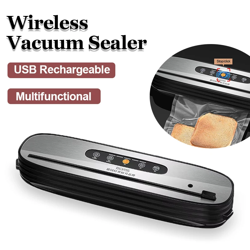 Multifunctional Wireless Vacuum Sealer Portable USB Rechargeable Food Packaging Machine Automatic Vacuum Sealing Kitchen Tools